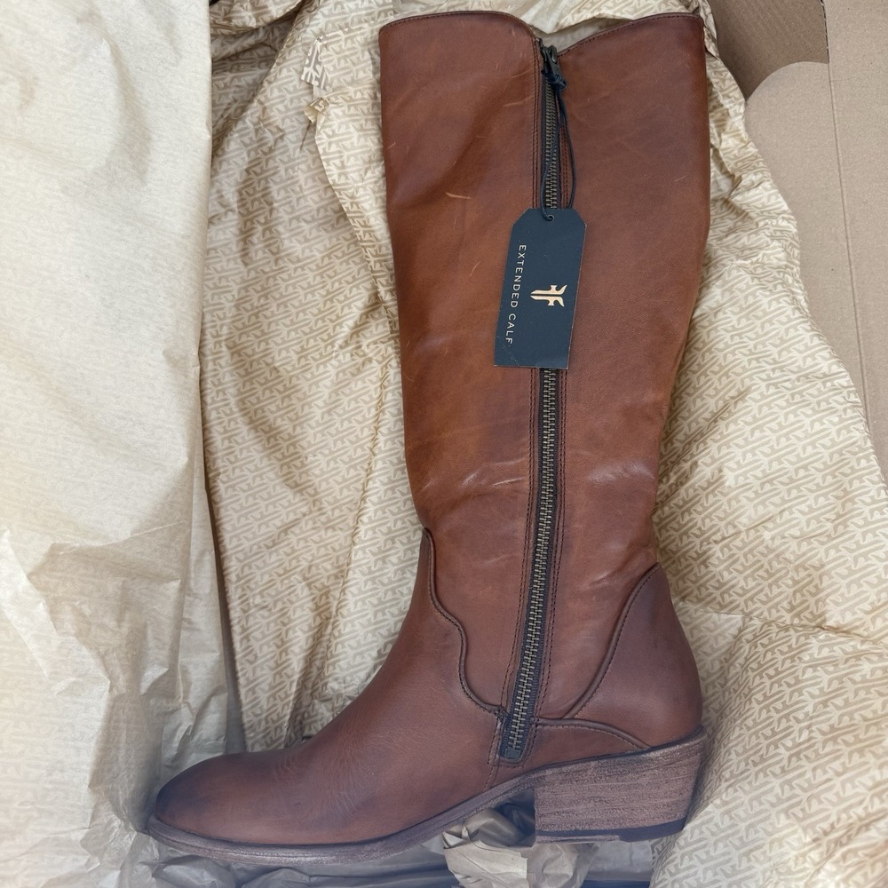 NIB RARE Frye Carson Piping Tall Women's Size 8M Boots - Caramel - Extended Calf - Picture 7 of 15